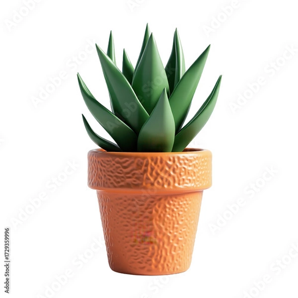 Obraz A vibrant, digitally rendered image showcases a potted succulent plant with lush green leaves and a textured orange pot, set against a dark, solid black backdrop.