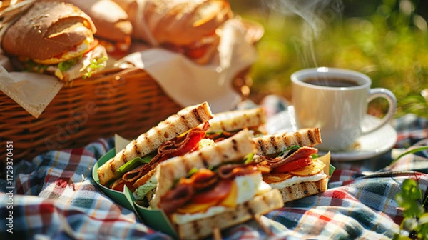 Obraz A realistic picnic scene on a checkered blanket