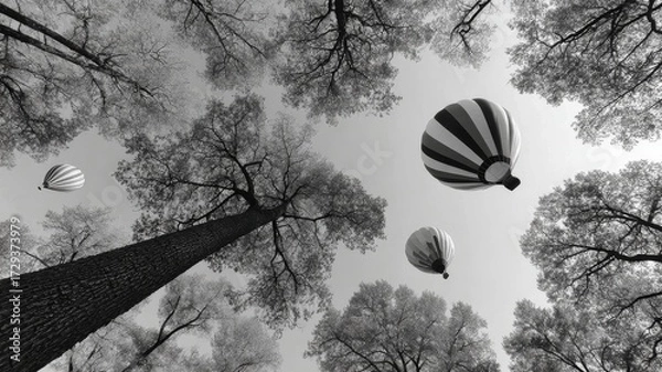 Fototapeta hot air balloons floating directly overhead