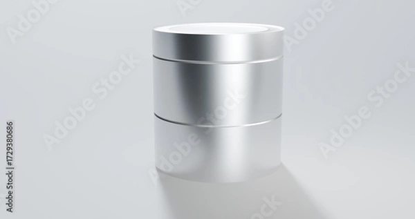 Obraz Stainless steel metal can front view with a white background