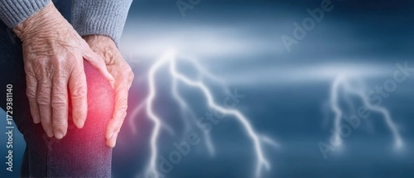 Fototapeta Graphic Representation of Pain Points and Discomfort in the Knee Area with Dramatic Background