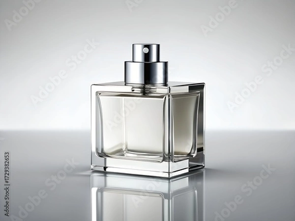 Fototapeta Elegant square perfume bottle isolated on white background in a studio shot