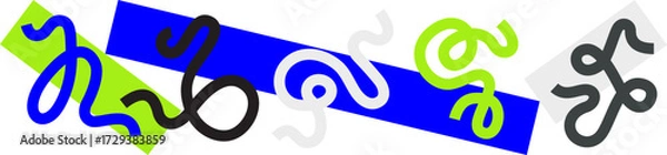 Obraz Elegant Calligraphic Swirl Line Set on Vibrant Abstract Rectangular Shapes. Modern Curved Line Composition for Logos, Branding, UI, Covers, Social Media, Flyers. Editable Stroke Vector Graphic