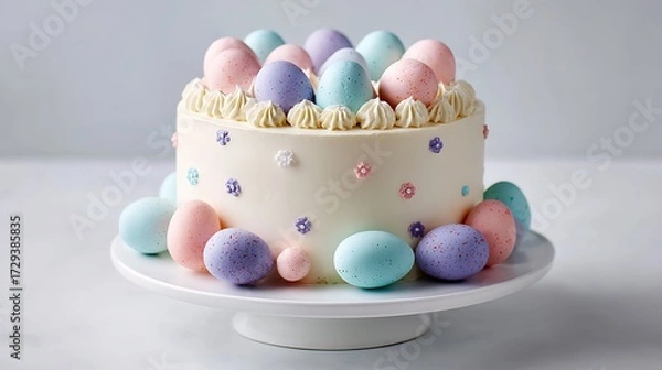 Obraz Easter style cake with smooth pastel icing on a white surface