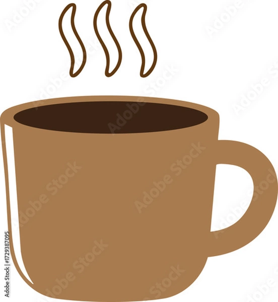 Fototapeta A simple, flat design vector illustration of a brown coffee mug with hot steam rising, isolated on a white background.
