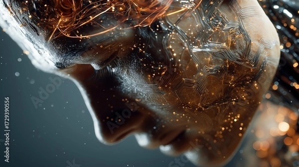 Obraz Artificial intelligence face with glowing neural circuits
