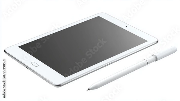 Obraz White digital tablet and stylus pen on a white background