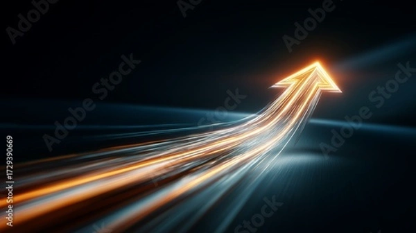 Obraz A business growth concept visualized by a bright orange arrow moving upward against a dark, dramatic backdrop