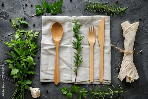 Obraz Table setting with herbs.