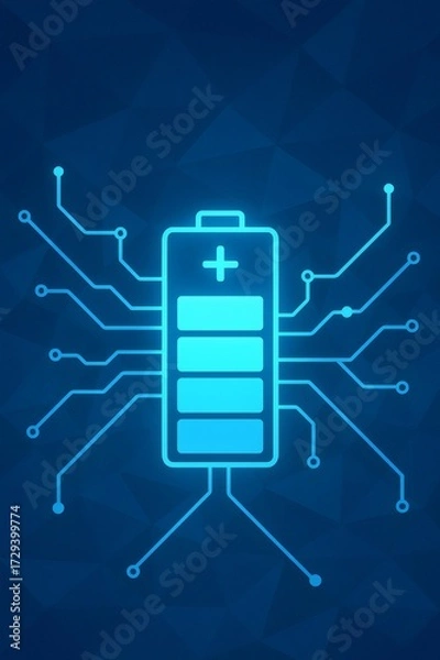 Fototapeta Battery icon connecting to circuit board grid