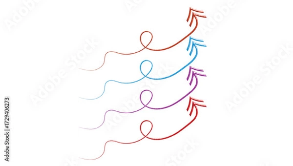 Fototapeta Set of Four Hand-Drawn Looping Arrows - Parallel Upward Trends for Infographics and Data Visualization