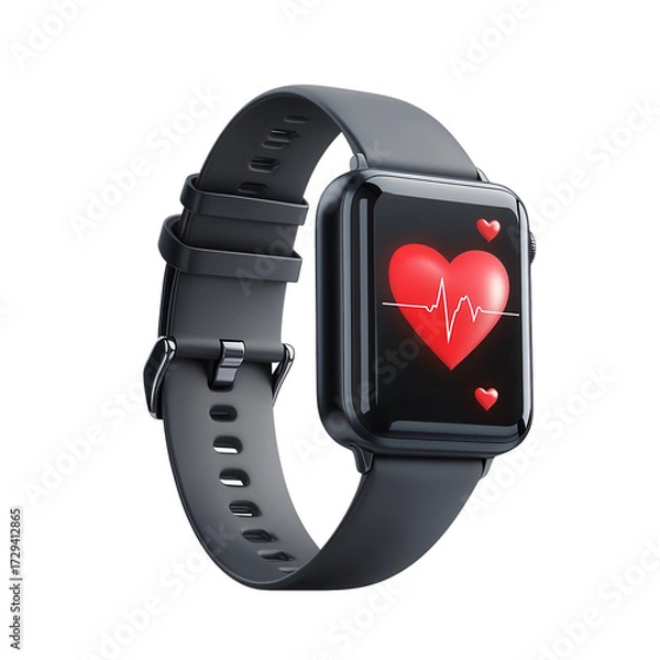 Fototapeta Smartwatch displays heart rate monitor on a black screen