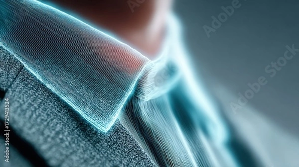 Fototapeta Close-up of a glowing, futuristic digital fabric or surface with blue light effects