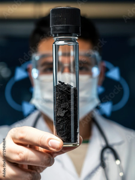 Fototapeta Technician with Recycled Graphite Anode Vial