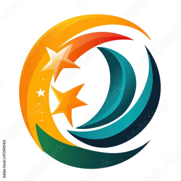 Fototapeta Abstract crescent moon and stars logo design concept