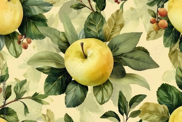 Obraz Seamless Botanical Fruit and Herb Pattern Warm Colors