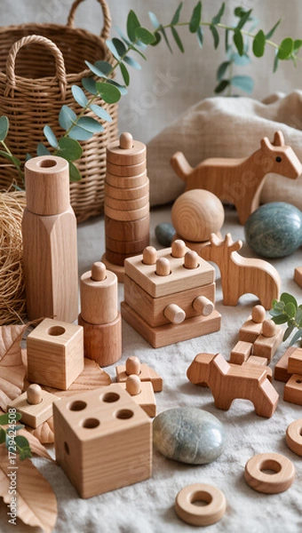 Obraz Wooden Toys and Natural Elements Display