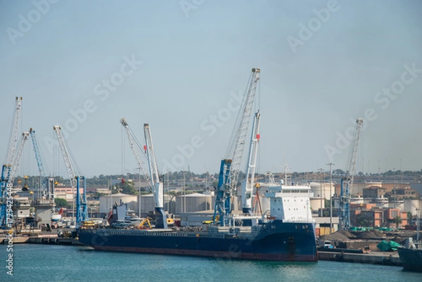 Fototapeta The Port of Civitavecchia, containerized cargo dock, Lazio, Italy.