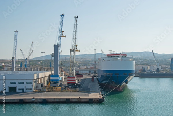 Fototapeta The Port of Civitavecchia, containerized cargo dock, Lazio, Italy.