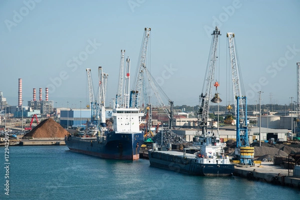 Fototapeta The Port of Civitavecchia, containerized cargo dock, Lazio, Italy.