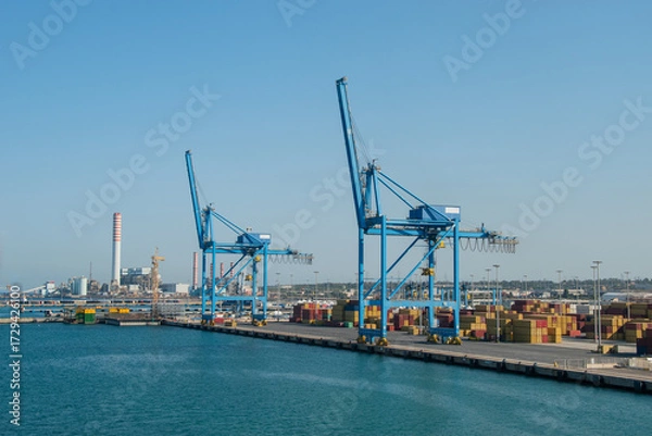 Fototapeta The Port of Civitavecchia, containerized cargo dock, Lazio, Italy.