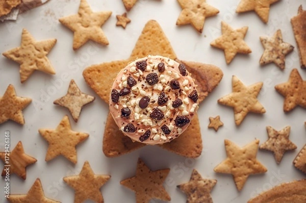 Fototapeta Star-shaped cookies and cake on a white background, isolated food items