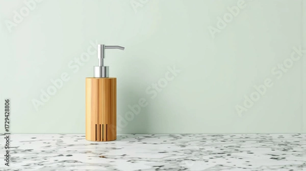 Fototapeta Minimalist Bamboo Soap Dispenser on Terrazzo Counter
