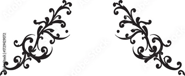 Obraz Abstract vector floral design elements featuring ornate black vintage flower and leaf silhouette scroll borders