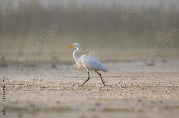 Obraz Heron Strolling at Dawn Searching for Meal
