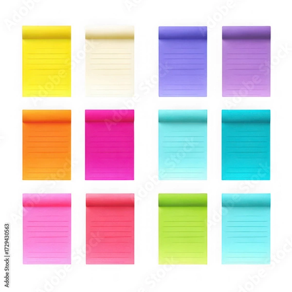 Fototapeta A collection of colorful sticky notes isolated on transparent background