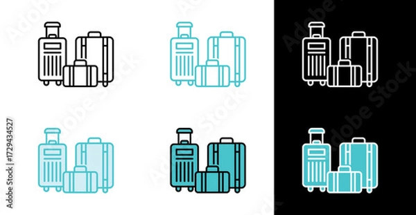 Fototapeta Stacked luggage suitcases icon for travel and packing in line and fill style