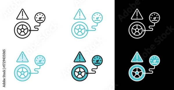 Fototapeta Tire pressure warning gauge icon for auto safety and maintenance systems in line and fill style