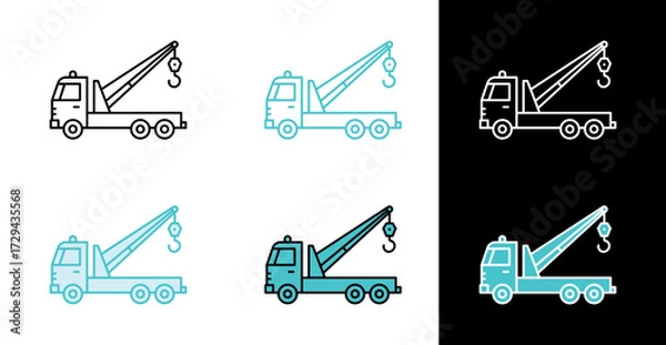 Fototapeta Tow truck crane vehicle icon for roadside assistance and heavy lifting in line and fill style