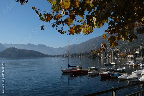 Fototapeta Epic Como lake view trees and fog