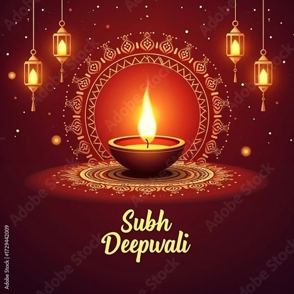 Obraz Subh Deepwali Burning Diya 