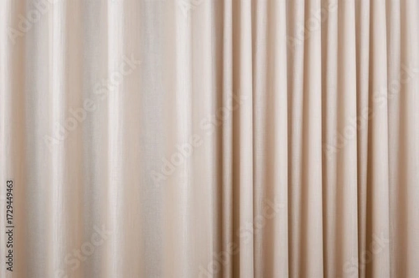 Fototapeta Textured beige fabric used for curtains as a backdrop. Expansive drape material. Fabric suitable for hospitality displays. Light cream textile. Portrait orientation.