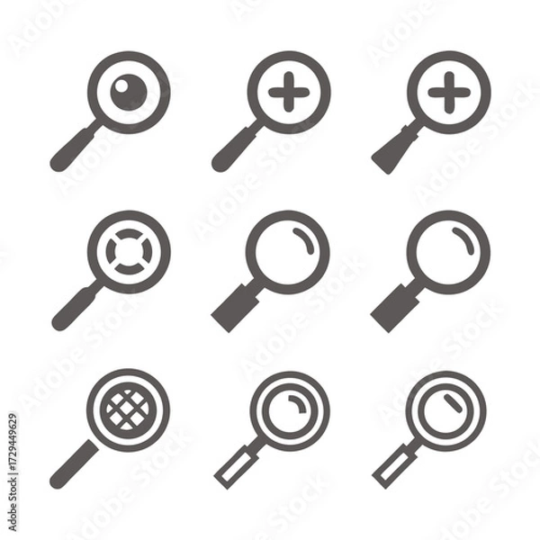 Obraz Magnifying glass set. Search and zoom icon. Analysis, discovery, and exploration