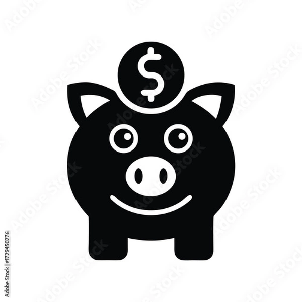 Obraz Piggy bank with coin stack on white background isolated icon