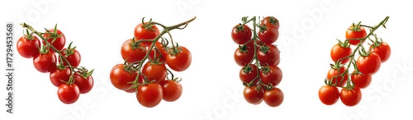 Fototapeta Four bunches of ripe red cherry tomatoes isolated on transparent background
