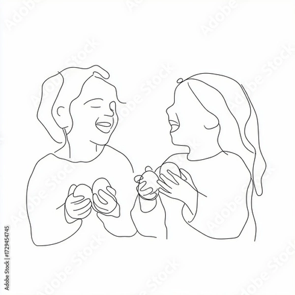 Obraz Siblings laughing and holding eggs during Easter celebration  