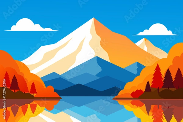 Fototapeta autumn scene unfolds with a snow