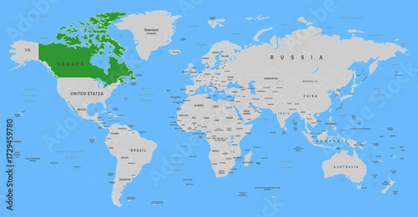 Fototapeta Canada Region Displayed on World Atlas 2D North America