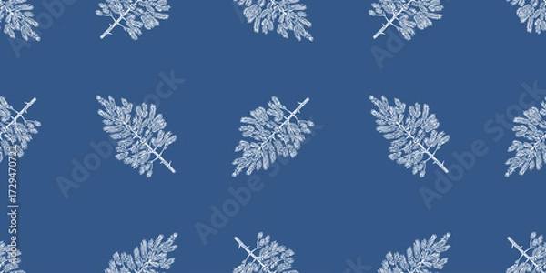 Fototapeta Frozen little christmas trees outlines, seamless pattern, vector, blue background, paper, wallpaper, wrapper, print