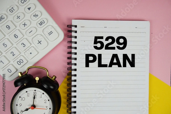 Obraz 529 Plan text written on notepad with calculator and alarm clock on pink background