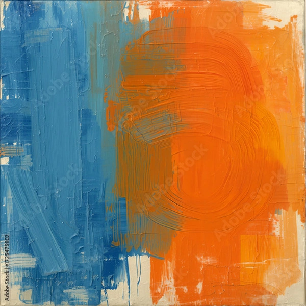 Fototapeta Abstract Painting with Blue and Orange Brushstrokes