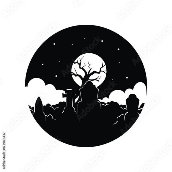 Obraz Halloween Haunted Cemetery Symbol vector illustration