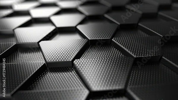 Fototapeta Hex Pattern Grayscale Carbon Fiber 3D Clean Seamless Texture Modern Abstract