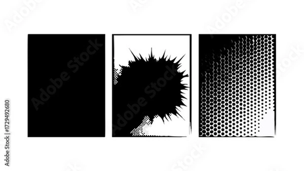 Fototapeta Black and white halftone pattern design with abstract shapes and modern art in monochrome style concept art