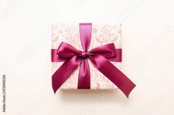Fototapeta Present wrapped with ribbon against a white backdrop