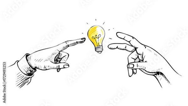 Fototapeta Hands idea lightbulb inspiration creative innovation solution concept creativity thinking brainstorming design drawing